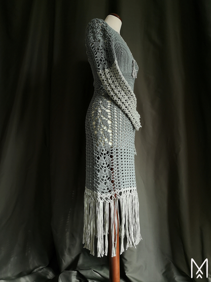 MEADOW MIST | Unique long-sleeve crochet lace dress | S/36