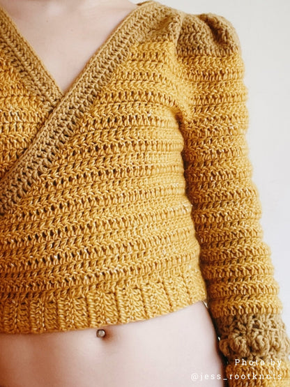 AURORA crochet tutorial: Wrap cardigan with puffed shoulders - Maana Crafts