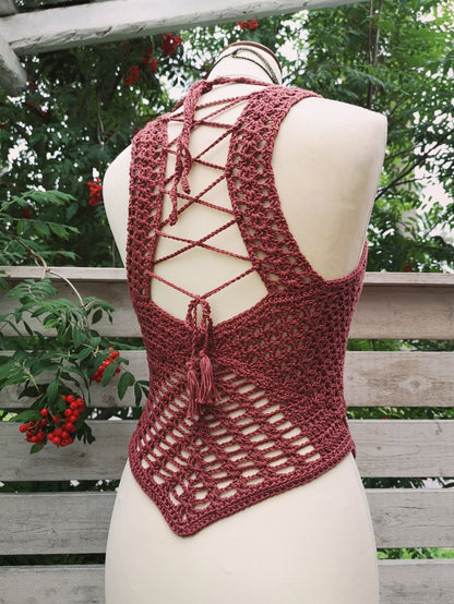 FAERIE crochet tutorial: Lace top with V - shaped or straight hem - Maana Crafts