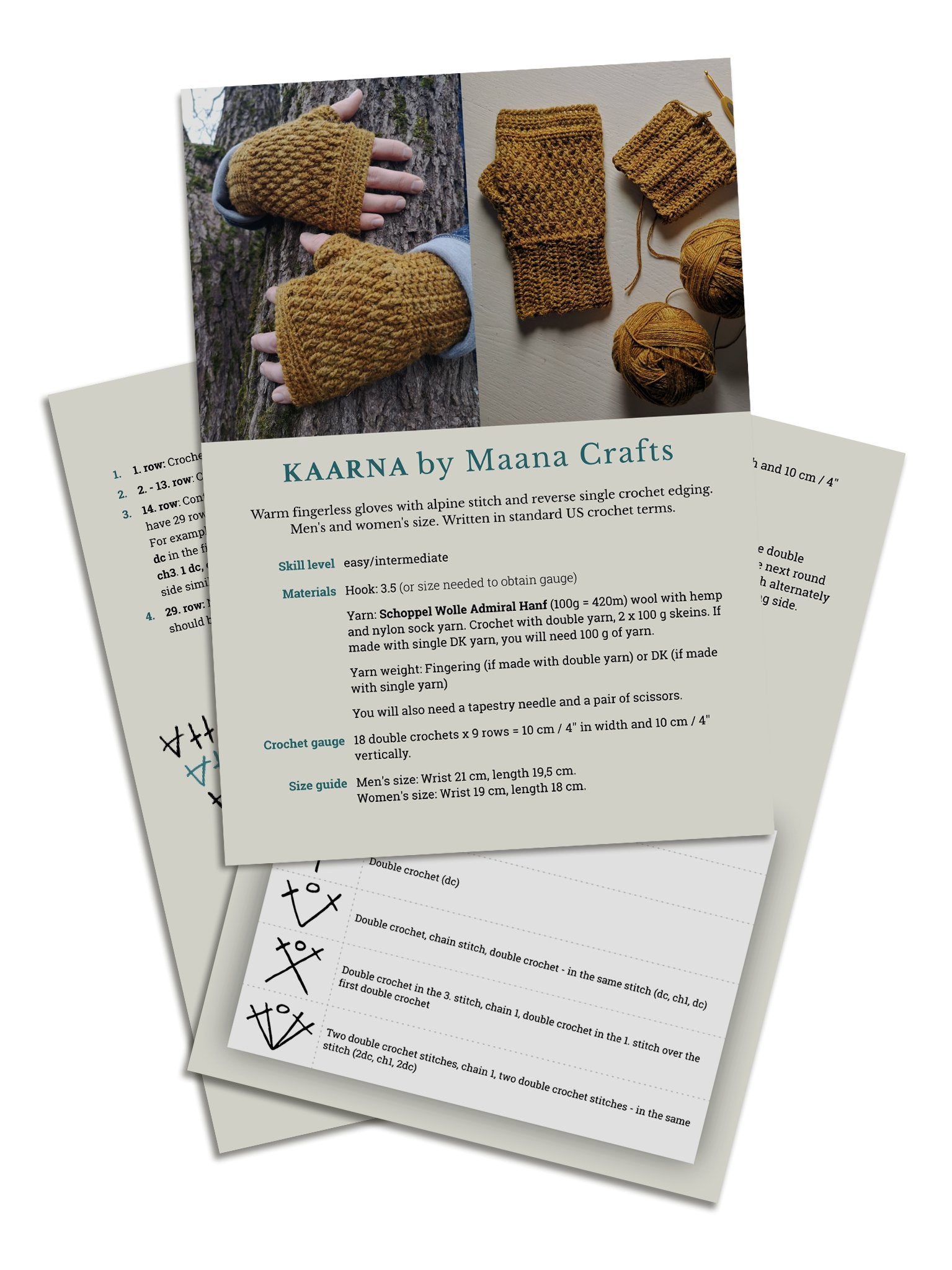 KAARNA crochet pattern: Fingerless gloves - Maana Crafts