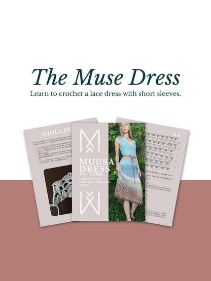 MUUSA 5in1 crochet tutorial: Lace midi dress with short sleeves - Maana Crafts