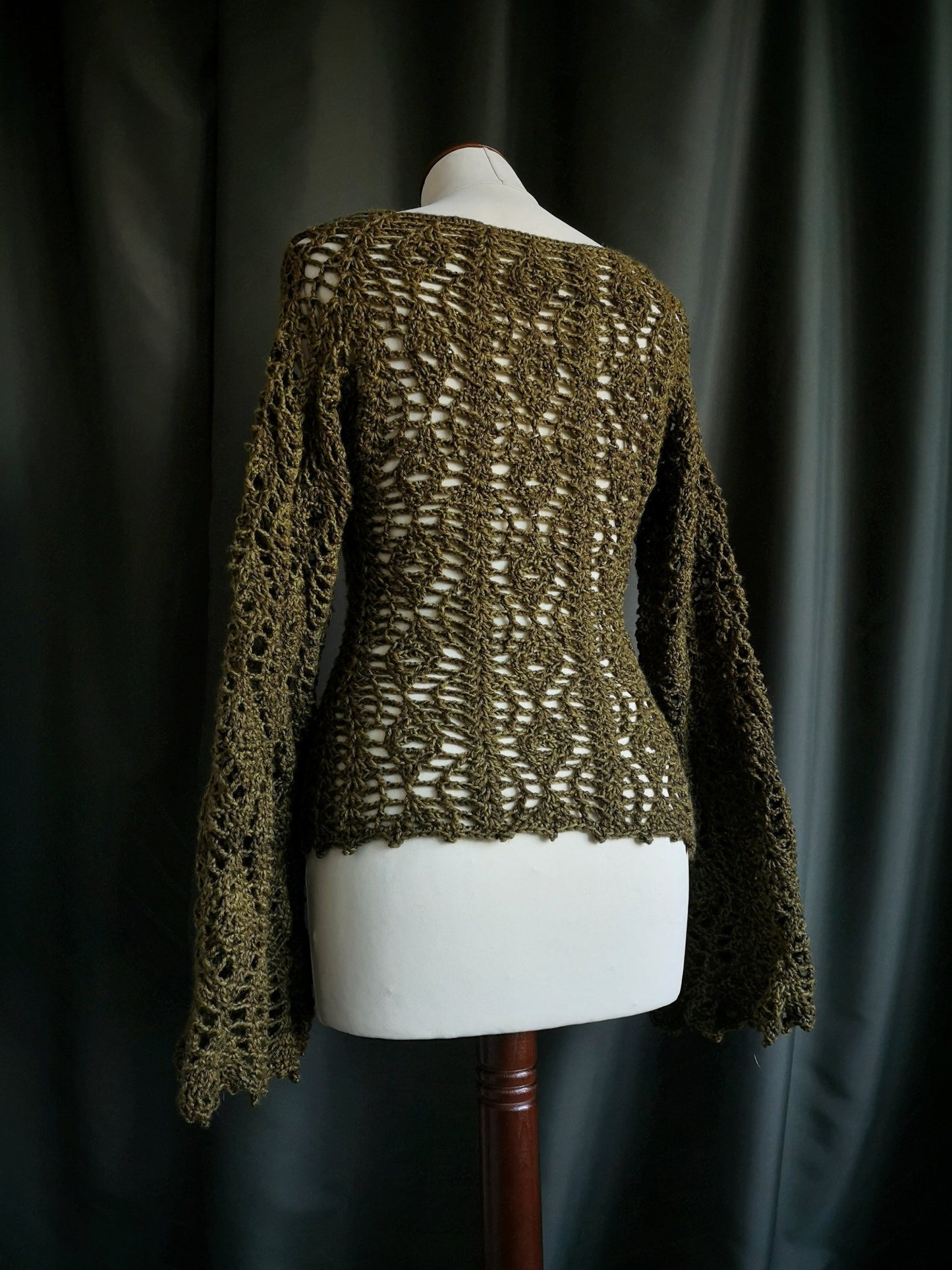 Olive Green Flare Sleeve Crochet Top | XS - S - Maana Crafts