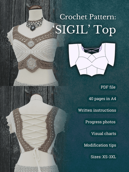 SIGIL crochet pattern: Fantasy - inspired top - Maana Crafts