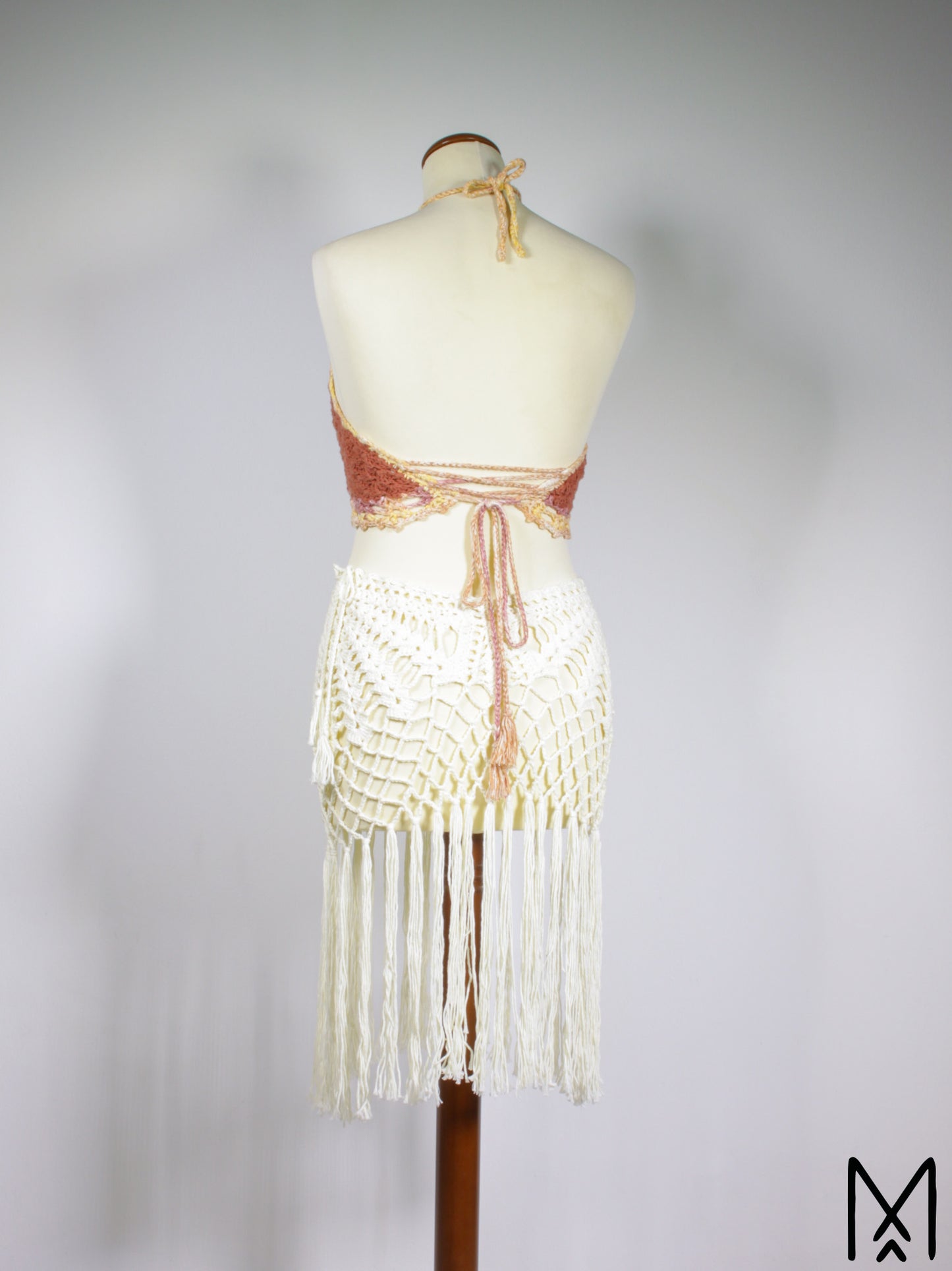 SUNDANCE Solid White | Organic cotton fringe belt skirt | S/M