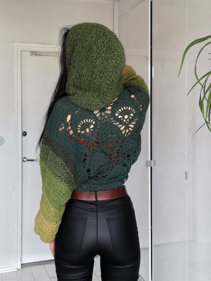 BATWING HOODIE | Oversize cropped crochet zipper hoodie