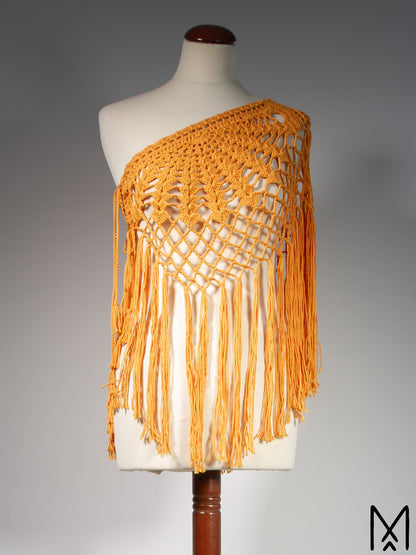 SUNDANCE Turmeric Yellow | Organic multi-way crochet garment with fringe hem | S/M