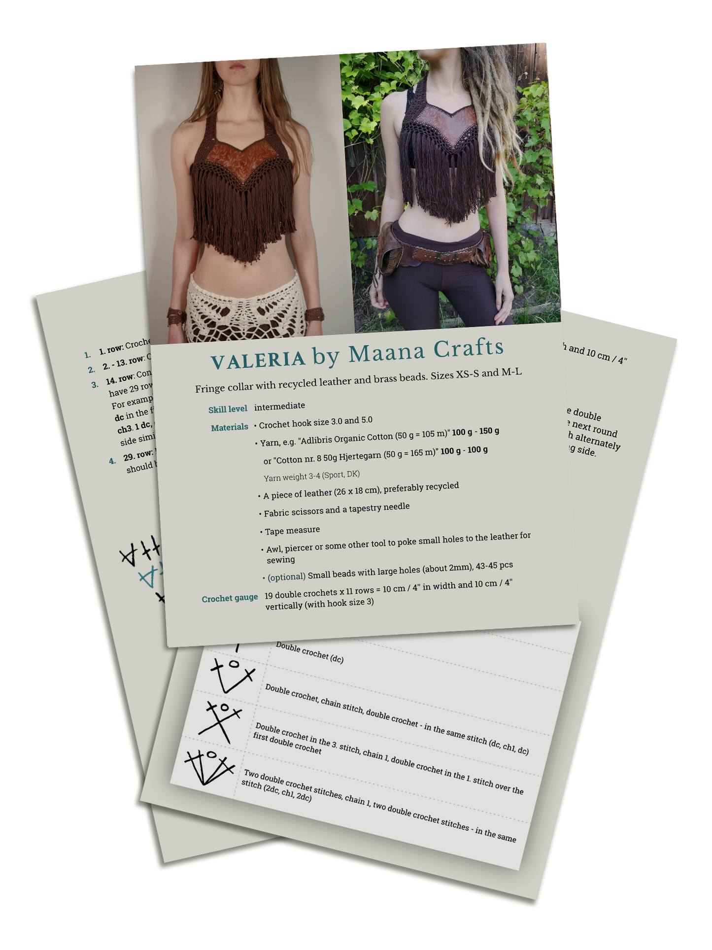 VALERIA | PDF crochet pattern | Fringe collar with leather neckline